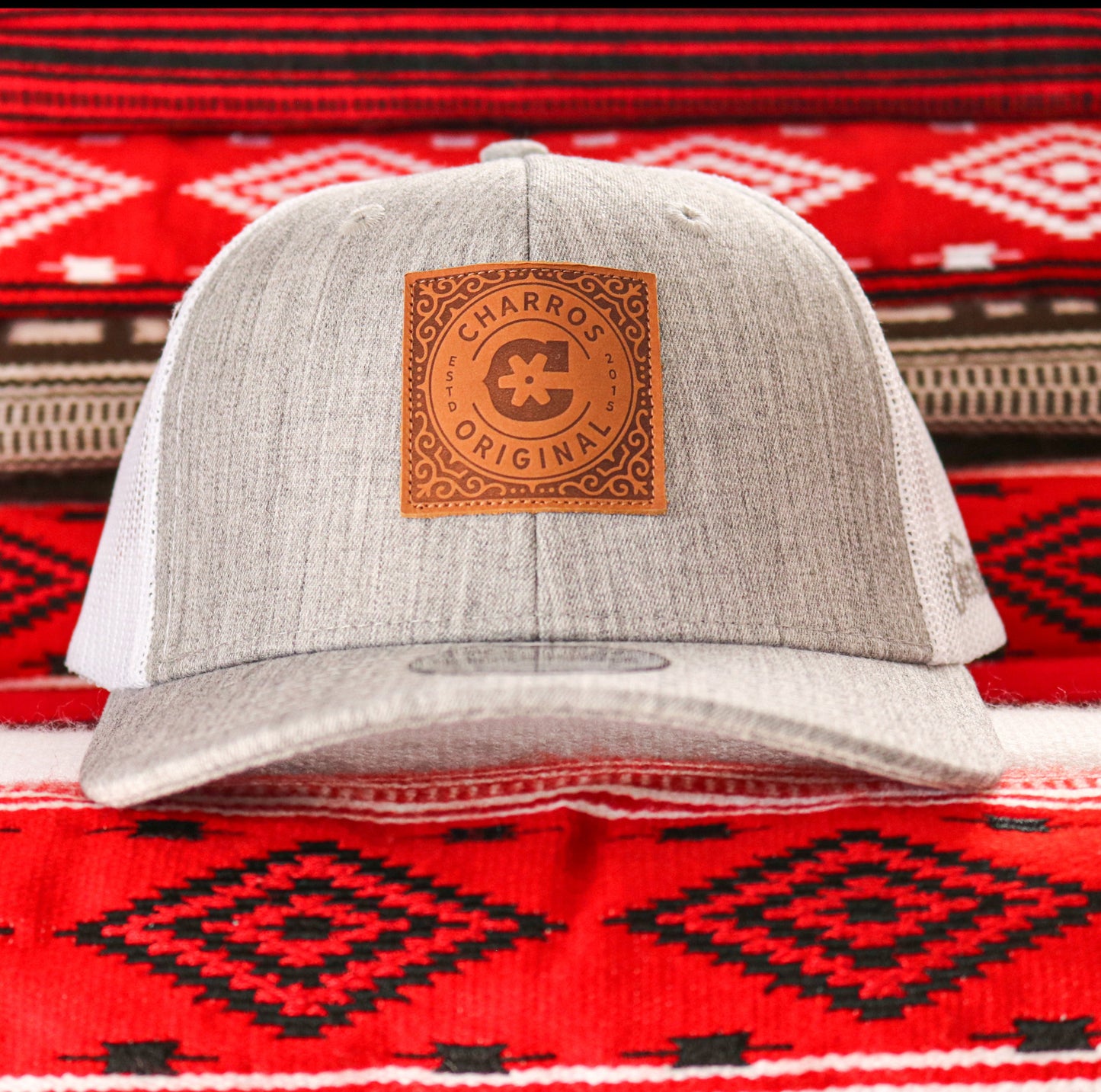 Leather Patch Gris Trucker Curved Hat
