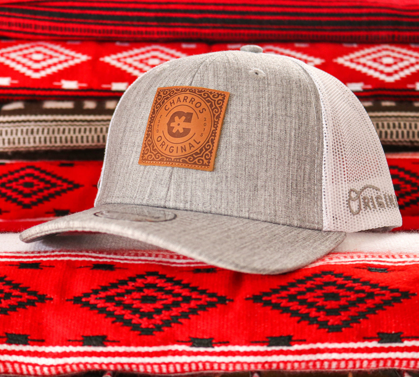 Leather Patch Gris Trucker Curved Hat