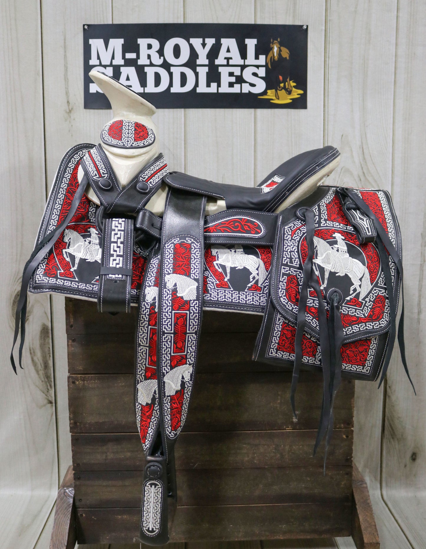 15" Charro  Lienzo Mexican Saddle Montura Embroidered