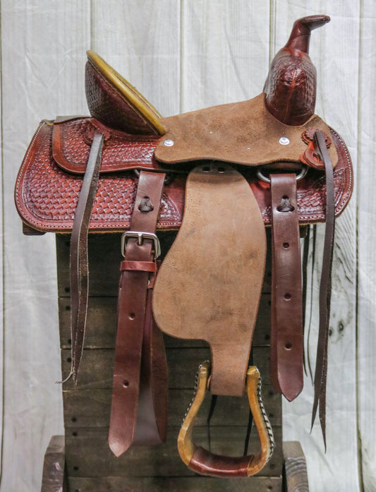 13" Tooled Leather High Back Pony Saddle Dark