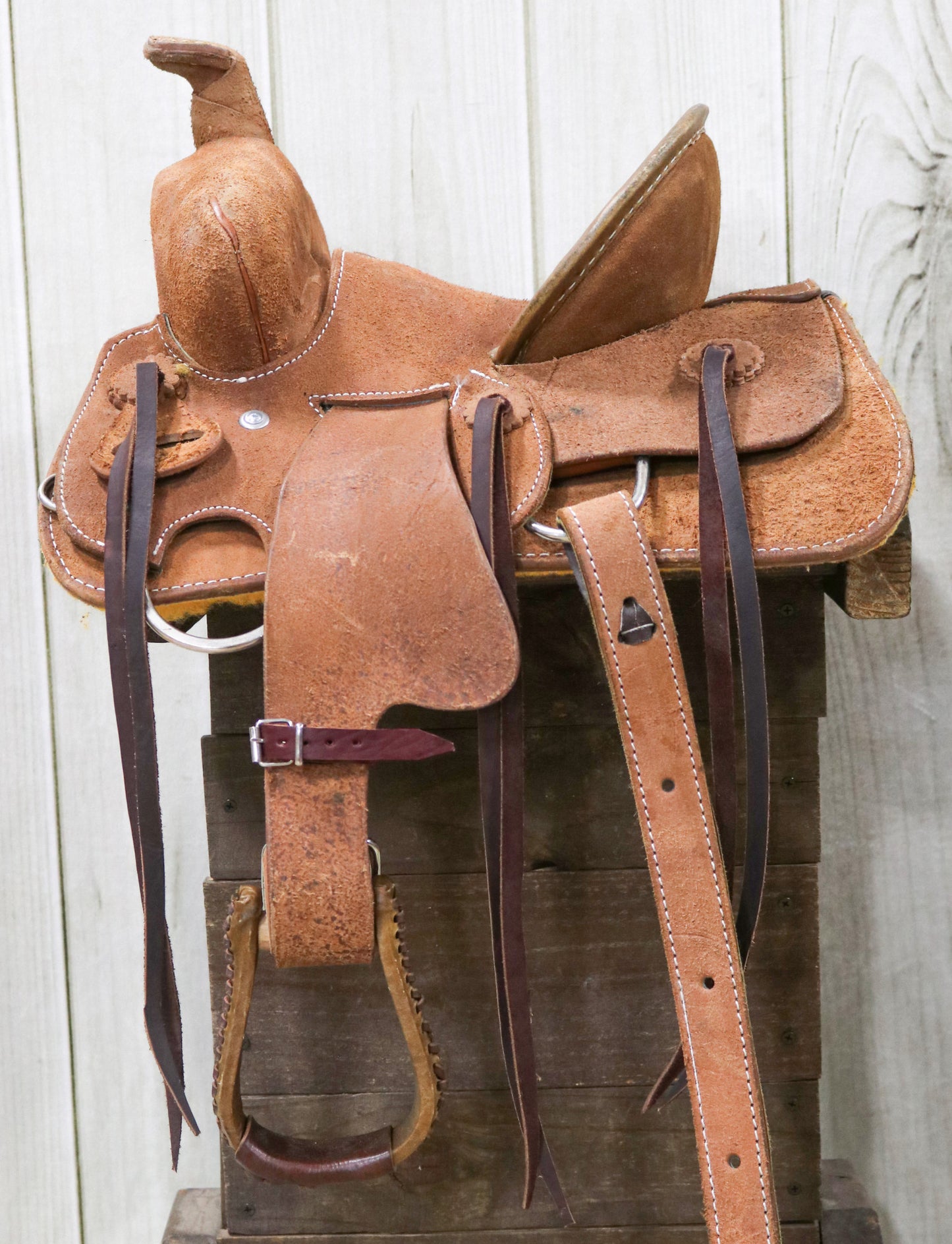 12" Kids Roughout  Leather High Back Rodeo Western Saddle