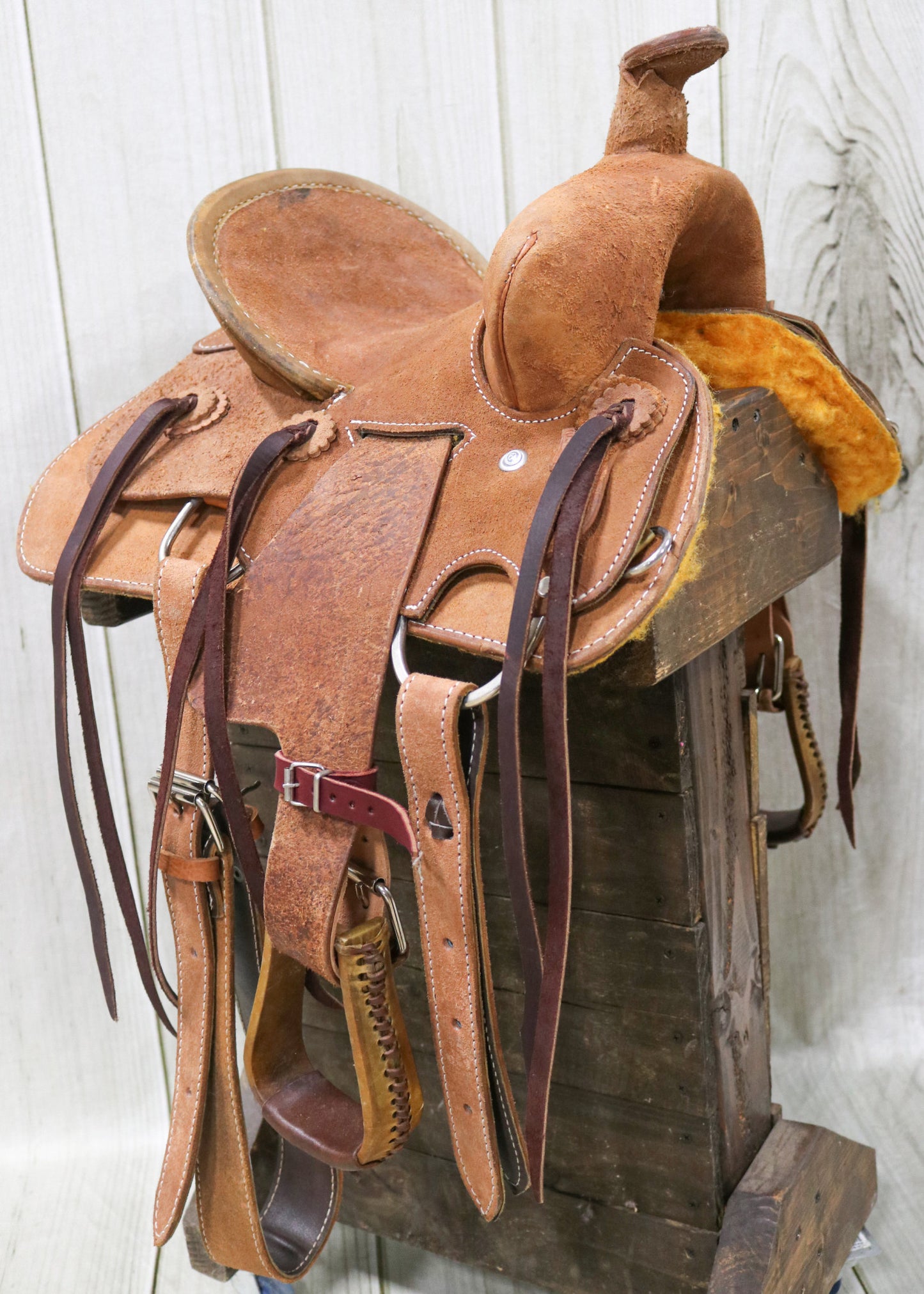 12" Kids Roughout  Leather High Back Rodeo Western Saddle